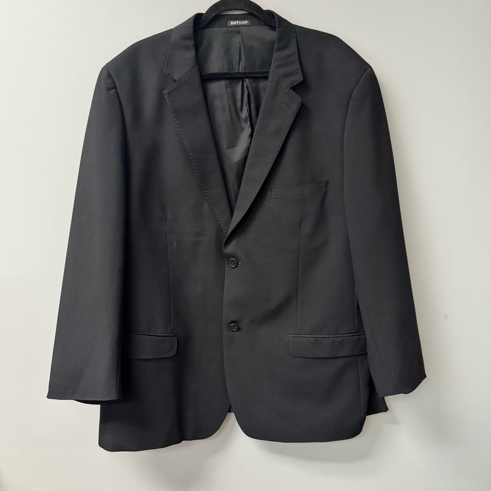 SuitShop Men’s 2 Button Blazer Sports Coat Size 50R Modern Fit In Black
